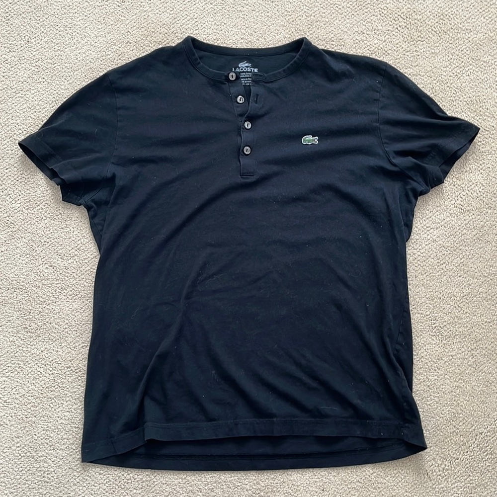 Mens Lacoste Black Henley